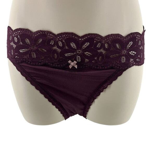 Aerie Hi Leg Deep Plum Lace Trim Panty Small - Picture 1 of 4